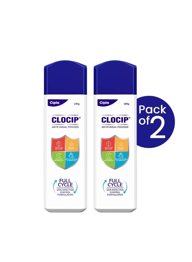 Cipla Clocip Antifungal Powder 100gm (Pack of 2) - Image 1